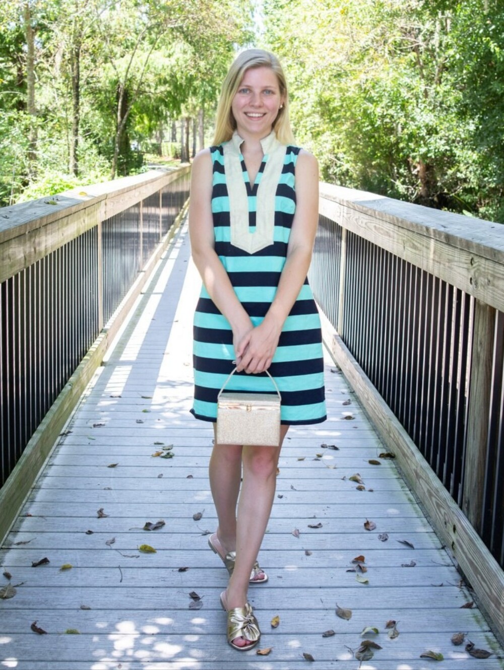 Sail to Sable Mint Green and Blue Striped Sleeveless Women's Dress Size Large